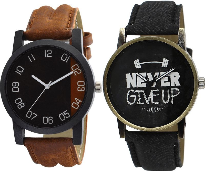 combo watch Analog Watch - For Girls Contemporary Designer Never Give Up Analogue Brown And Black Color Boys And Men Watch - B36-BL46.27 (Combo Of 2 )