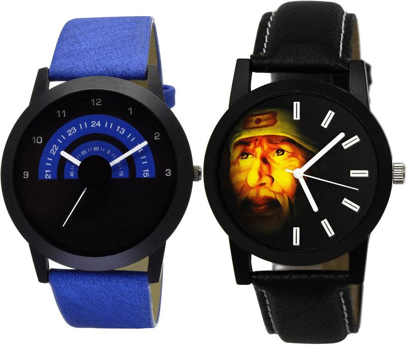combo watch Analog Watch - For Men & Women Contemporary Analogue Sai Baba Analogue Blue And Black Color Boys And Men Watch - B47-B123 (Combo Of 2 )