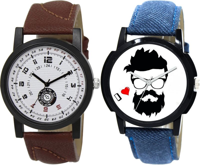 combo watch Analog Watch - For Girls Brand New Diwali Beard Style Analogue Brown And Blue Color Boys And Men Watch - BL46.11-B12 (Combo Of 2 )