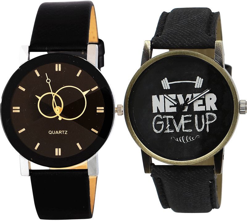 combo watch Analog Watch - For Girls Brand New Rich Geometric Design And Never Give Up Analogue Black Color Boys And Men Watch - B135-BL46.27 (Combo Of 2 )
