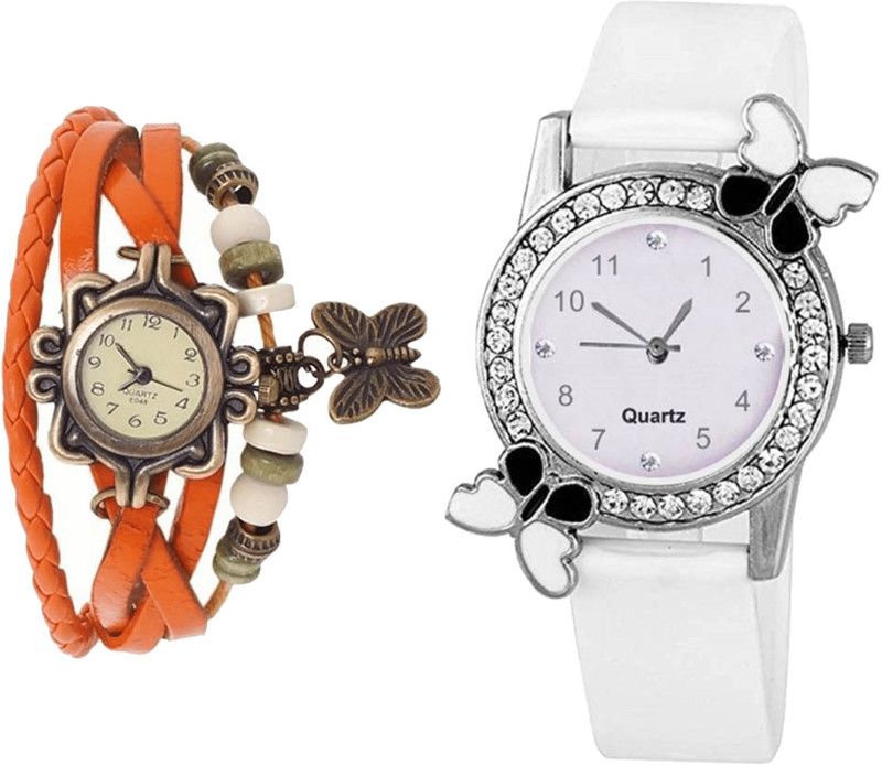 combo watch Analog Watch - For Girls Contemporary Collection Butterfly Analogue Orange And White Color Girls And Women Watch - G62-G102 (Combo Of 2 )