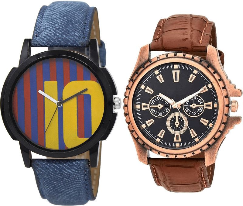 combo watch Analog Watch - For Girls Treading Present Messi Football Analogue Blue And Brown Color Boys And Men Watch - BL46.10-B110 (Combo Of 2 )