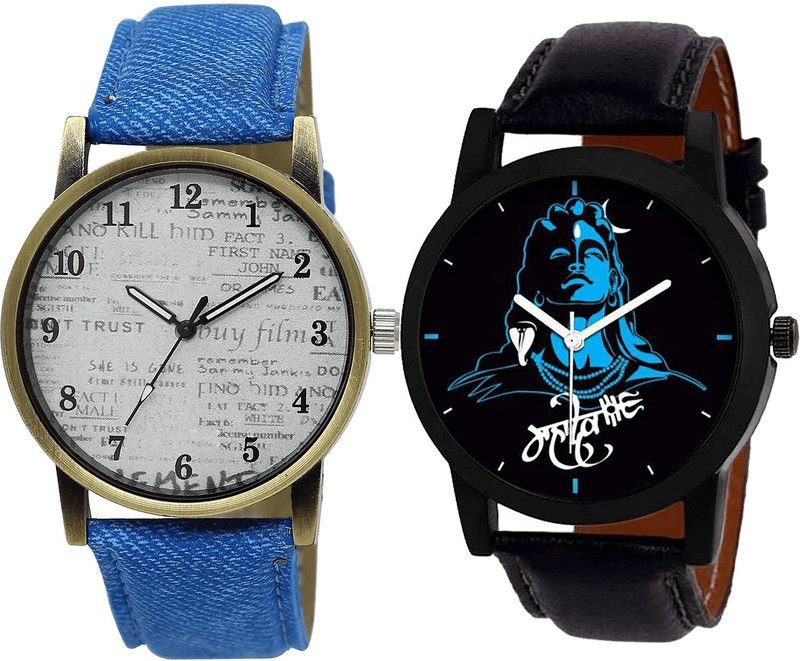 combo watch Analog Watch - For Girls Brand New Fashion Mahadev Analogue Blue And Black Color Boys And Men Watch - BL46.28-B23 (Combo Of 2 )