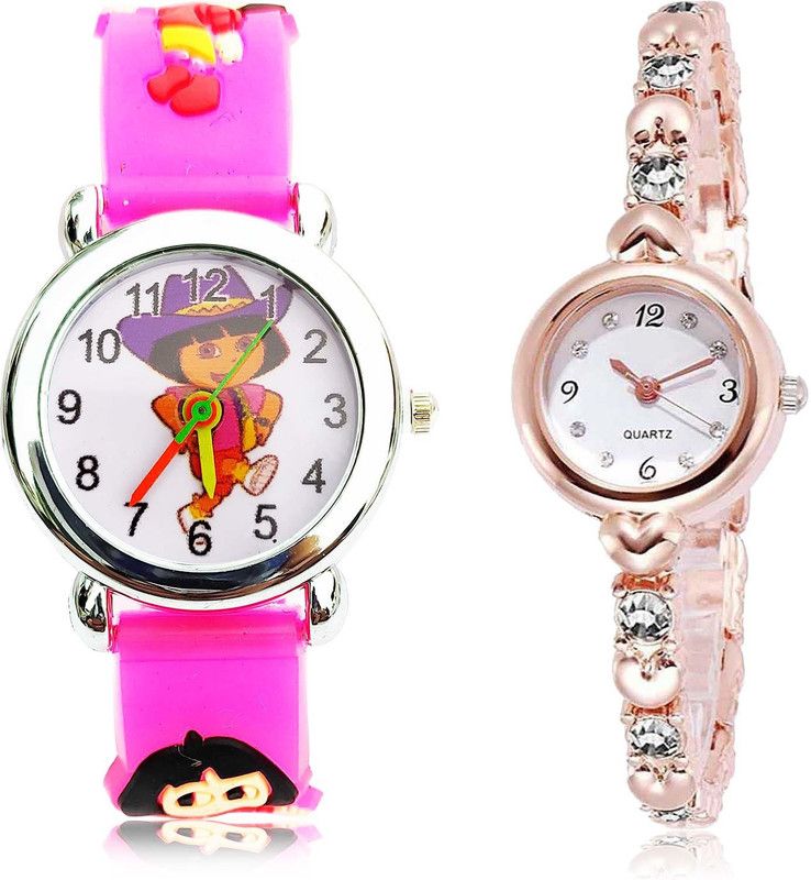 combo watch Analog Watch - For Girls Classical Casual Dora The Explorer Kids And Stone 2 Watch Combo For Girls And Women - GC191-G456