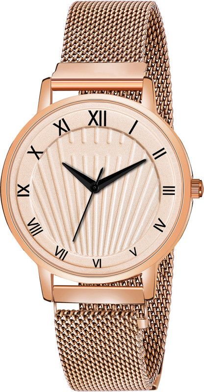 Rose Gold Dial Magnet Belt Women Analog Watch - For Girls