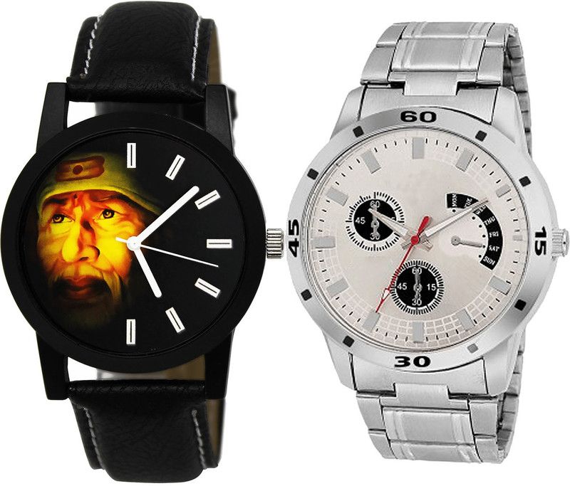 combo watch Analog Watch - For Girls Modish Rich Sai Baba Analogue Black And Silver Color Boys And Men Watch - B123-BL46.101 (Combo Of 2 )