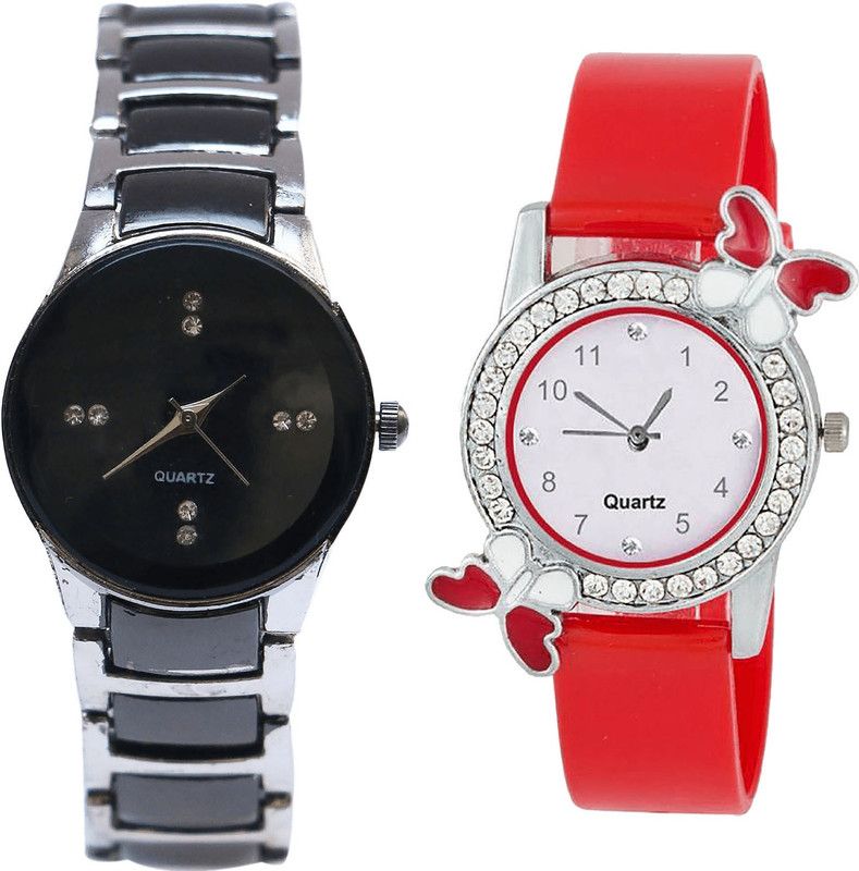 combo watch Analog Watch - For Girls Modern Luxury Analogue Silver And Red Color Girls And Women Watch - G207-G101 (Combo Of 2 )
