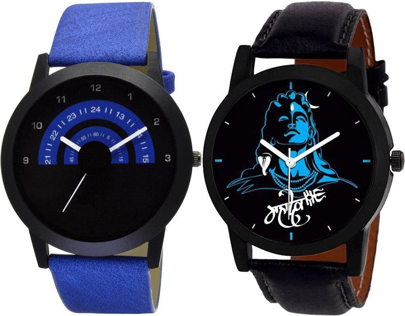 combo watch Analog Watch - For Girls Modern Quartz Mahadev Analogue Blue And Black Color Boys And Men Watch - B47-B23 (Combo Of 2 )