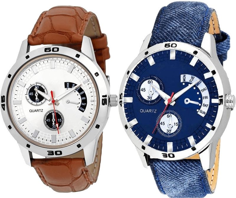 combo watch Analog Watch - For Girls Modern Fashion Analogue Brown And Blue Color Boys And Men Watch - B52-B57 (Combo Of 2 )