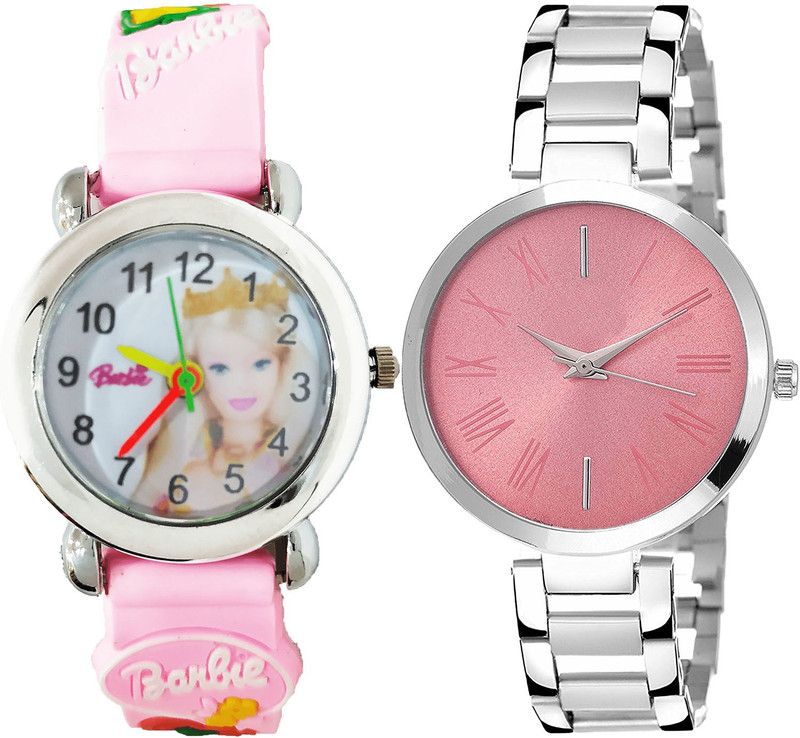 combo watch Analog Watch - For Girls Modern Gift Barbie Doll Analogue Pink And Silver Color Girls And Women Watch - G322-G301 (Combo of 2 )