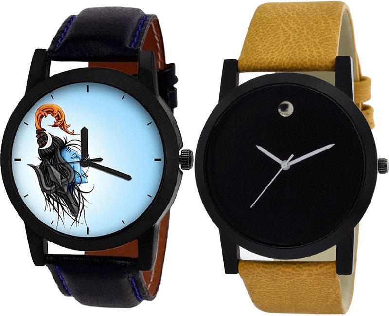 combo watch Analog Watch - For Girls Treading Quartz Mahadev Analogue Black And Brown Color Boys And Men Watch - B22-B59 (Combo Of 2 )