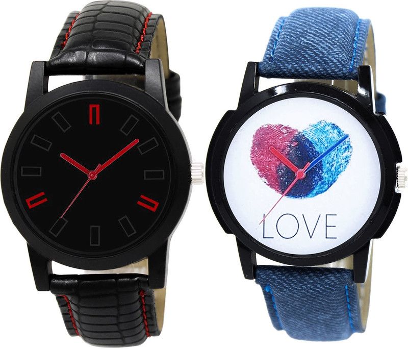 combo watch Analog Watch - For Girls Contemporary Rich Love Analogue Black And Blue Color Boys And Men Watch - B28-B11 (Combo Of 2 )