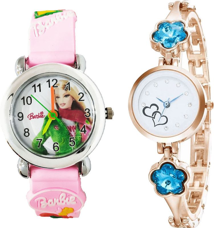 combo watch Analog Watch - For Girls Latest Gift Barbie Doll And Love Valentine Analogue Pink And Rose Gold Color Girls And Women Watch - G324-G435 (Combo of 2 )
