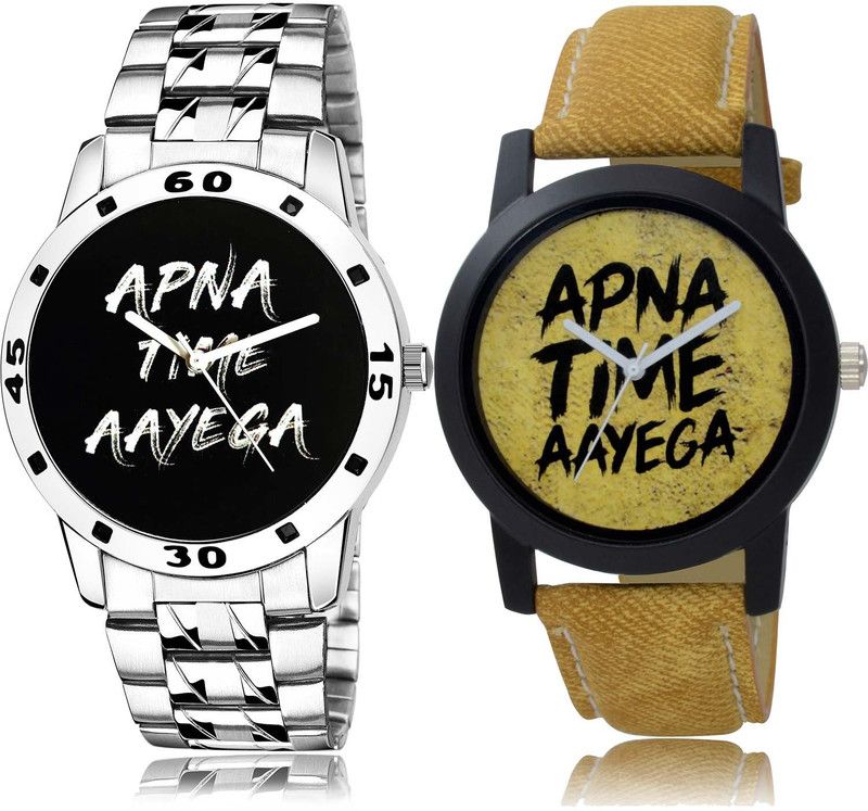 combo watch Analog Watch - For Boys Modish Fashion Apna Time Aayega Chain Watch And Apna Time Aayega Silver And Brown Color Boys And Men Watch - B414-B383 (Combo Of 2 )