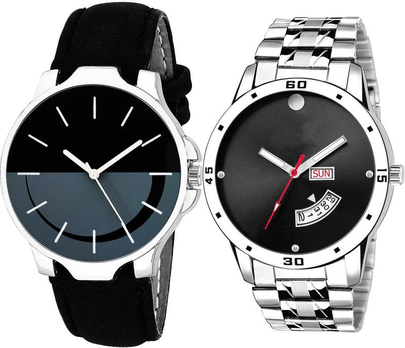 combo watch Analog Watch - For Girls Classical Valentine Day And Date Analogue Black And Silver Color Boys And Men Watch - B111-BL46.104 (Combo Of 2 )