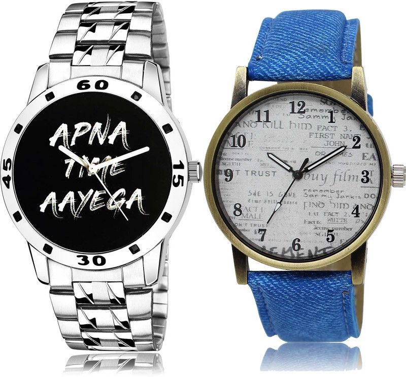 combo watch Analog Watch - For Boys Contemporary Exclusive Apna Time Aayega Chain Watch Silver And Blue Color Boys And Men Watch - B414-BL46.28 (Combo Of 2)
