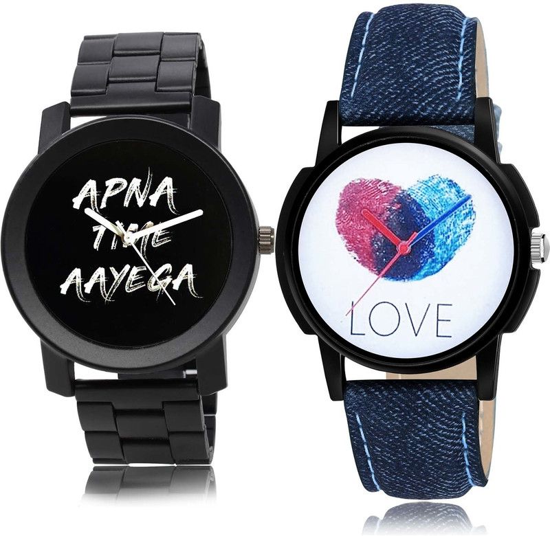 combo watch Analog Watch - For Boys Valentine Apna Time Aayega Chain Watch And Love Black And Blue Color Boys And Men Watch - B415-B11 (Combo Of 2)