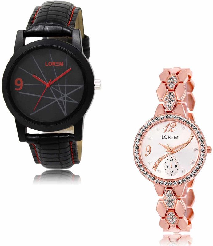 Analog Watch - For Men & Women LR08-LR215 Black-Silver Star Design-Fancy Combo of 2