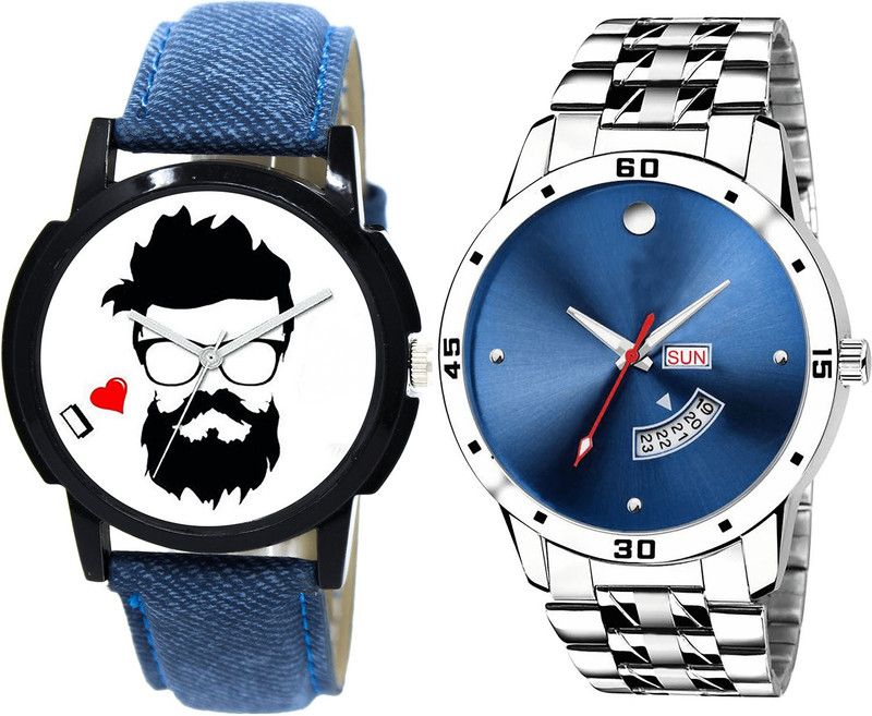 combo watch Analog Watch - For Girls New Rich Beard Style And Day And Date Analogue Blue And Silver Color Boys And Men Watch - B12-BL46.105 (Combo Of 2 )