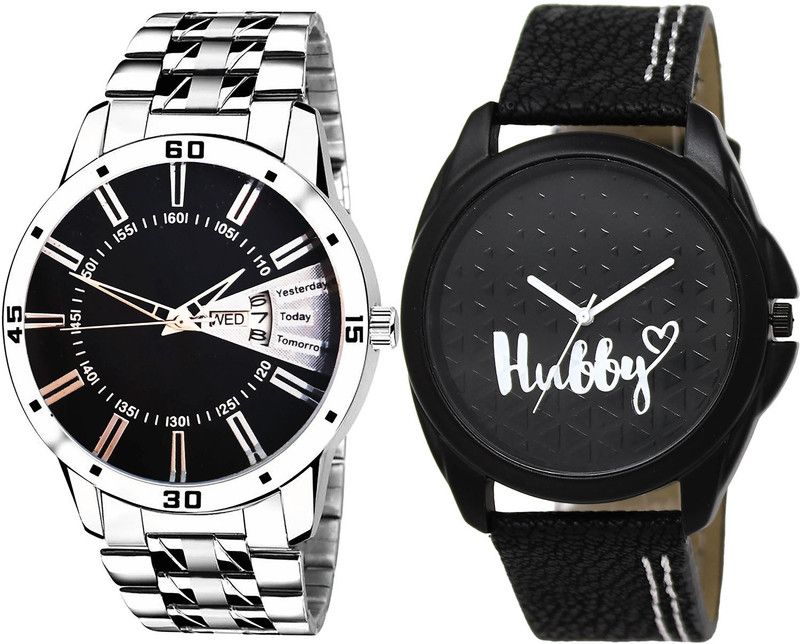 combo watch Analog Watch - For Boys New Party Wedding Day And Date And Hubby Analog Silver And Black Color Boys And Men Watch - B191-BL46.31 (Combo Of 2 )