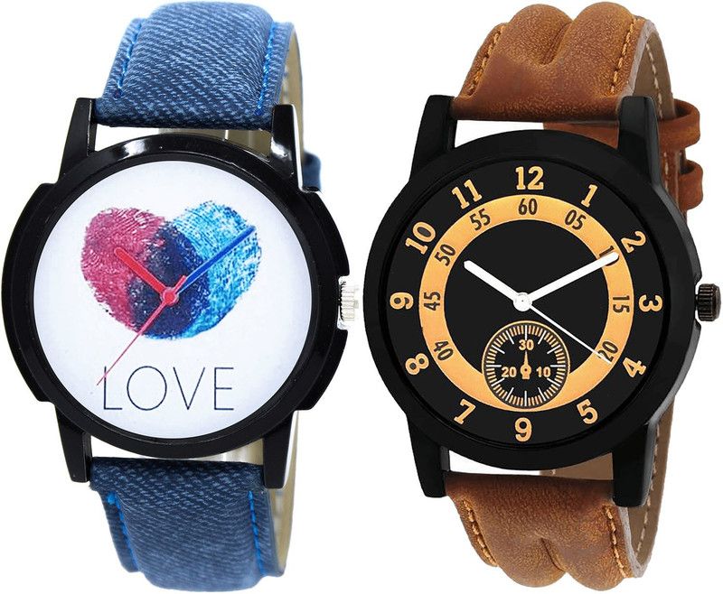 combo watch Analog Watch - For Girls Best Branded Love Analogue Blue And Brown Color Boys And Men Watch - B11-B14 (Combo Of 2 )