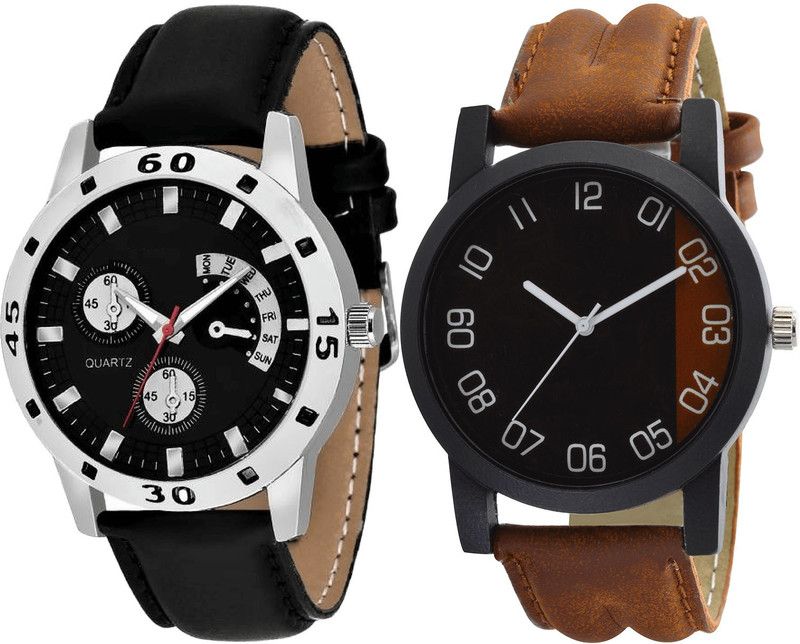 combo watch Analog Watch - For Girls Brand New Italian Designer Analogue Black And Brown Color Boys And Men Watch - B58-B36 (Combo Of 2 )