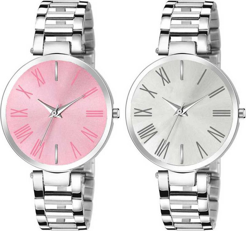 Analog Watch - For Girls Pink & White Stainless Steel Stylish Girls Analog Watch Combo Pack of 2- For Girls