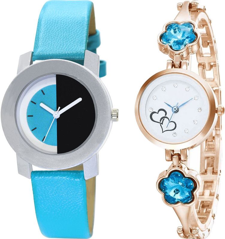 combo watch Analog Watch - For Girls Latest Fashionable Love Valentine Analogue Blue And Rose Gold Color Girls And Women Watch - G274-G435 (Combo Of 2 )