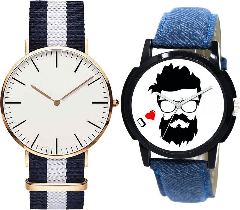 combo watch Analog Watch - For Girls Latest Italian Designer Beard Style Analogue Blue Color Boys And Men Watch - B109-B12 (Combo Of 2 )