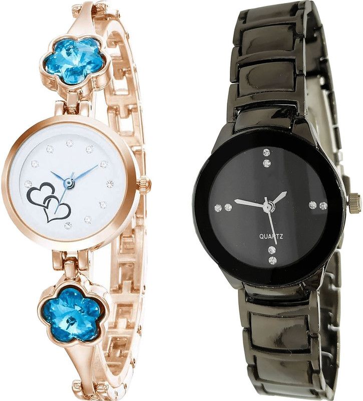 combo watch Analog Watch - For Girls Classical Fashion Love Valentine Analogue Rose Gold And Black Color Girls And Women Watch - G435-G206 (Combo of 2 )