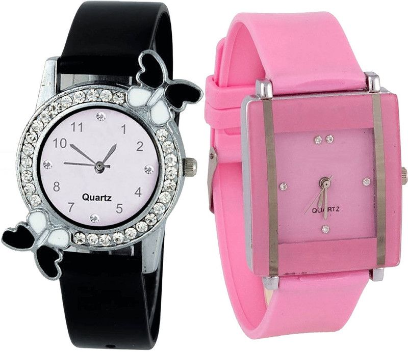 combo watch Analog Watch - For Girls Classical Party Wedding Butterfly Analogue Black And Pink Color Girls And Women Watch - G97-G14 (Combo Of 2 )