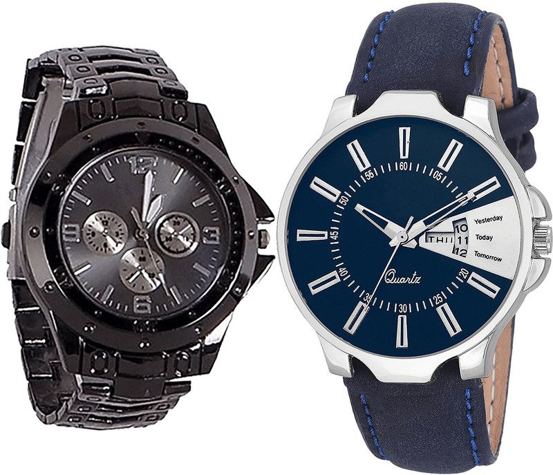 combo watch Analog Watch - For Girls Contemporary Quartz Day And Date Analogue Black And Blue Color Boys And Men Watch - B70-BL46.23 (Combo Of 2 )