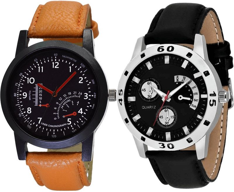 combo watch Analog Watch - For Girls Treading Fashionable Analogue Brown And Black Color Boys And Men Watch - B29-B58 (Combo Of 2 )