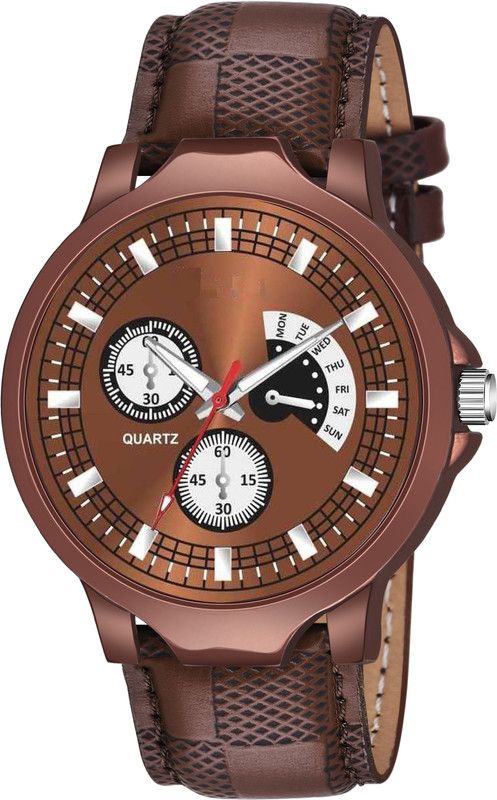 Designer Fashion Wrist Analog Watch - For Men Brown color Two round Desing Brown Color Dial With Brown Leather Strap for men Designer Fashion