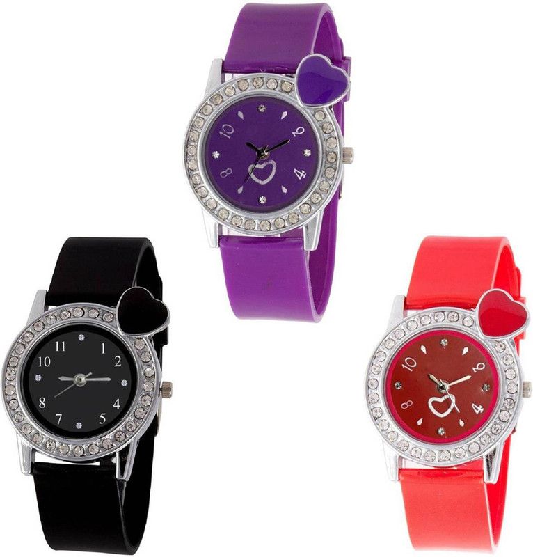 Analog Watch - For Girls Heart Colourful Diamond Stunedded Analog Combo Watch For Girls & Women ZB-H27