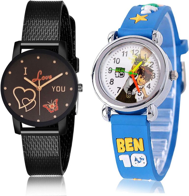 combo watch Analog Watch - For Girls Classical Contemporary I Love You And Ben 10 Kids 2 Watch Combo For Girls And Women - G530-GC96