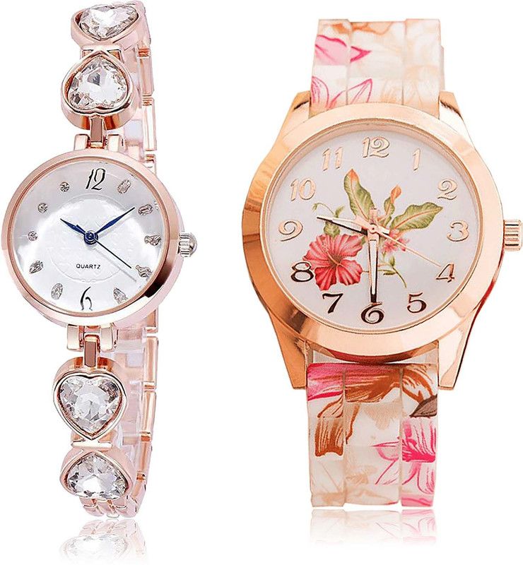 combo watch Analog Watch - For Men & Women Treading Model Love Heart And Flower Combo Watch For Girls And Women - G443-G305
