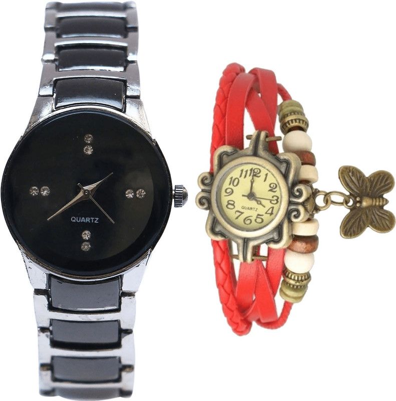 combo watch Analog Watch - For Girls Treading Luxury Analogue Silver And Red Color Girls And Women Watch - G207-G65 (Combo Of 2 )