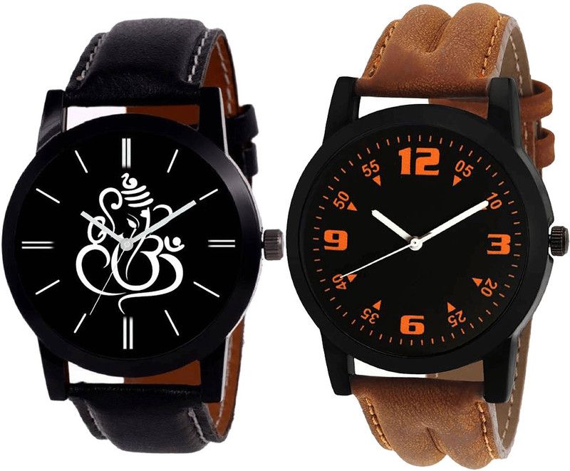 combo watch Analog Watch - For Girls New Rich Ganpati Analogue Black And Brown Color Boys And Men Watch - B27-B15 (Combo Of 2 )