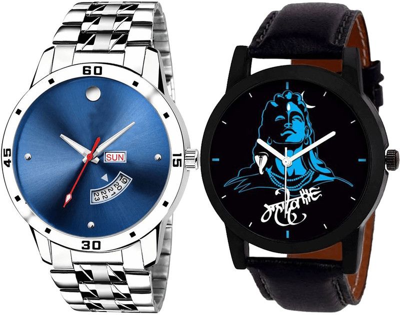 combo watch Analog Watch - For Girls Modish Rich Day And Date And Mahadev Analogue Silver And Black Color Boys And Men Watch - BL46.105-B23 (Combo Of 2 )