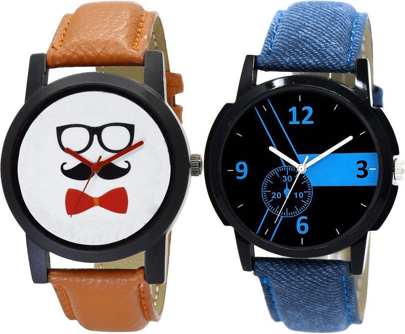 combo watch Analog Watch - For Girls Modish Analogue Beard Style Analogue Brown And Blue Color Boys And Men Watch - B53-B7 (Combo Of 2 )