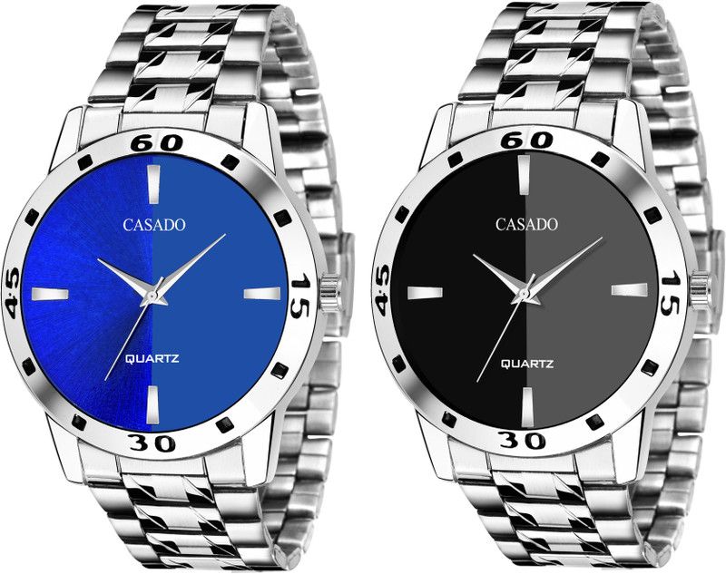 Combo of Two Tone Black And Blue Stainless Steel Series Analog Watch - For Boys 340BLK-340BLU