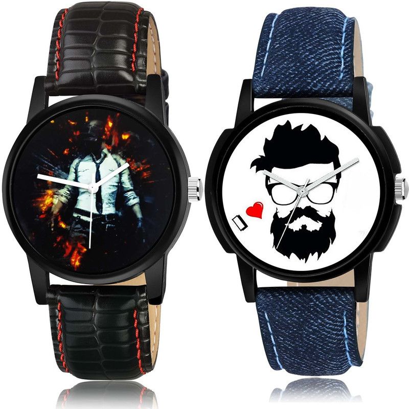 combo watch Analog Watch - For Boys Brand New Fashionable Pubg Military Army And Beard Style Watch - B547-B12 (Combo Of 2 )