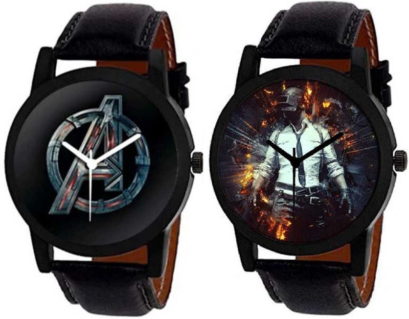 Analog Watch - For Boys & Girls New Arrival PUBG 1 & AVENGER Black Leather Watch Combo of 2