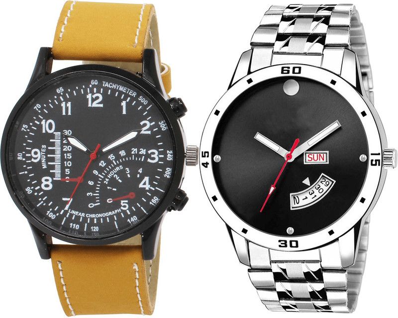 combo watch Analog Watch - For Girls New 3D Design Day And Date Analogue Brown And Silver Color Boys And Men Watch - B42-BL46.104 (Combo Of 2 )