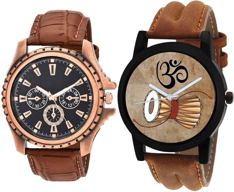 combo watch Analog Watch - For Girls Classical Heart Damru Analogue Brown Color Boys And Men Watch - B110-B25 (Combo Of 2 )