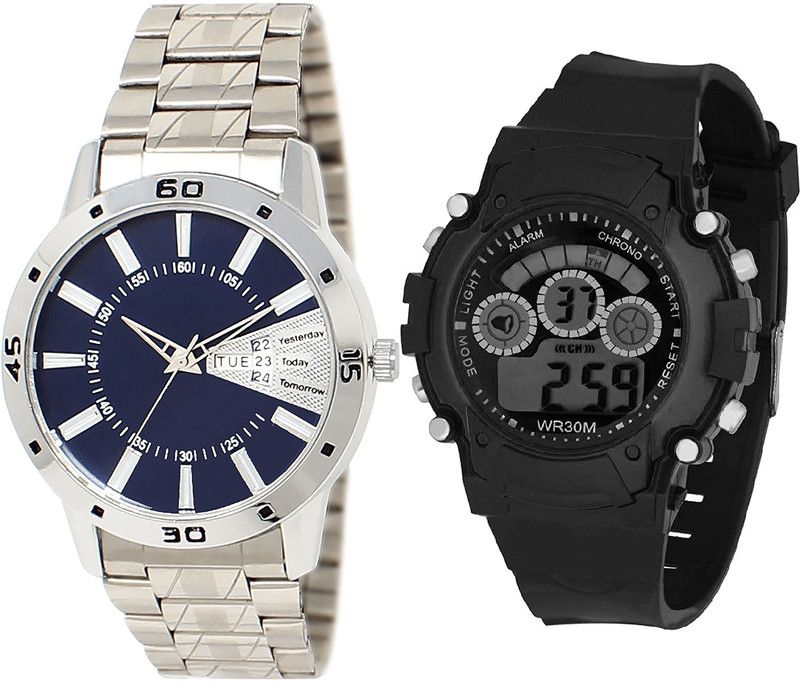 combo watch Analog Watch - For Girls Best Style Day And Date And Kids Analogue Silver And Black Color Boys And Men Watch - BL46.102-B1 (Combo Of 2 )