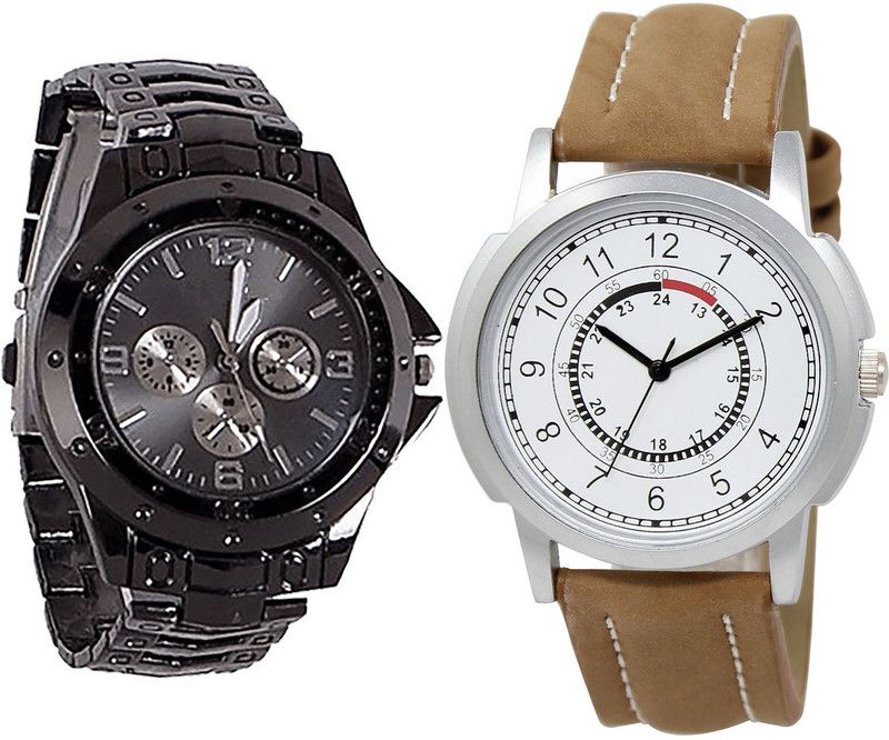 combo watch Analog Watch - For Girls Contemporary Heart Analogue Black And Brown Color Boys And Men Watch - B70-BL46.17 (Combo Of 2 )