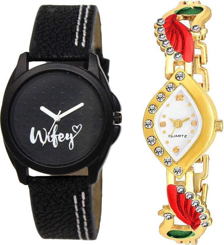 combo watch Analog Watch - For Girls Best Casual Wife And Peacock Analogue Black And Gold Color Girls And Women Watch - GL234-G116 (Combo Of 2 )