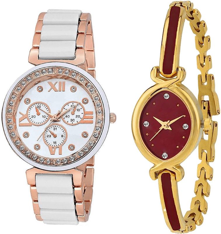 combo watch Analog Watch - For Girls Classical Quartz Analogue White And Gold Color Girls And Women Watch - G210-G122 (Combo Of 2 )